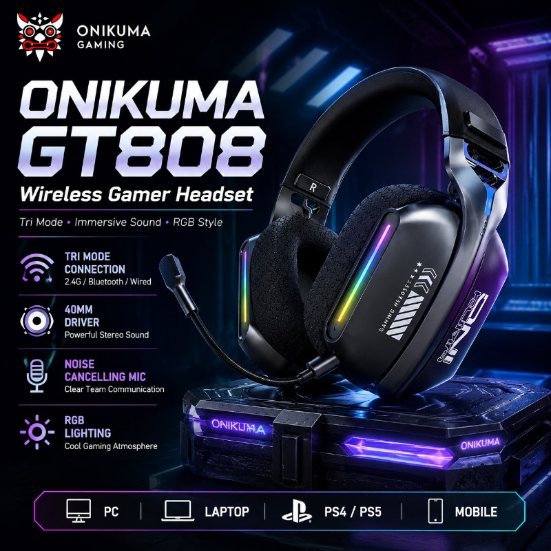 Pc Gaming Gigabyte - Беспроводная игровая гарнитура ONIKUMA GT808, трехрежимная,